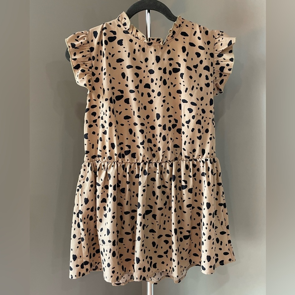 All Over Print Ruffle Trim Peplum Blouse